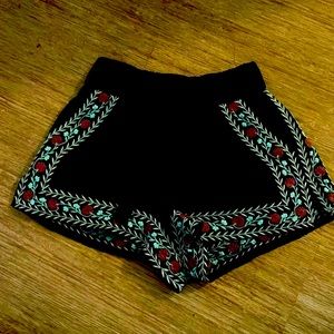 Cute classy black slip on shorts hand stitched flowers